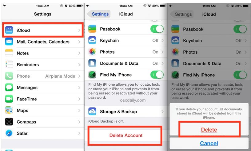 how to delete iCloud Account