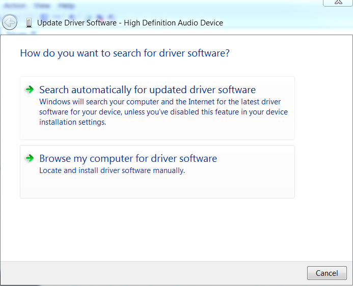 Search automatically for updated driver software